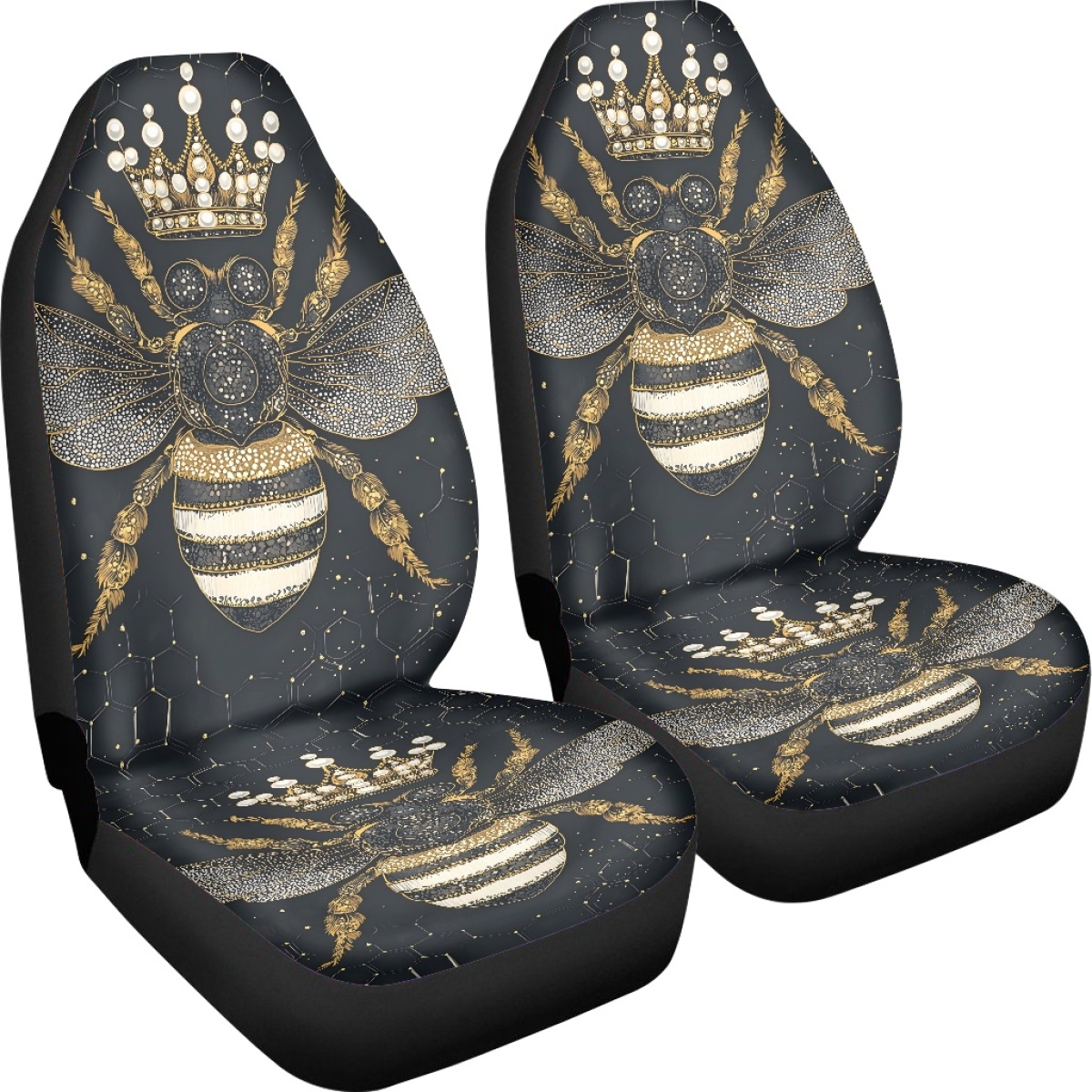 2 Front Car Seat Covers, Digitally Printed With A Honeybee Pattern, Thin, Suitable For All Seasons, Fashionable Car Seat Covers photo 4