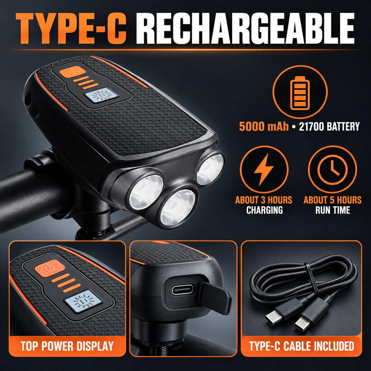 Rechargeable Battery Display Type C LED Work Light 5W W654 Headlamp SOS Mode Head Torch photo 2