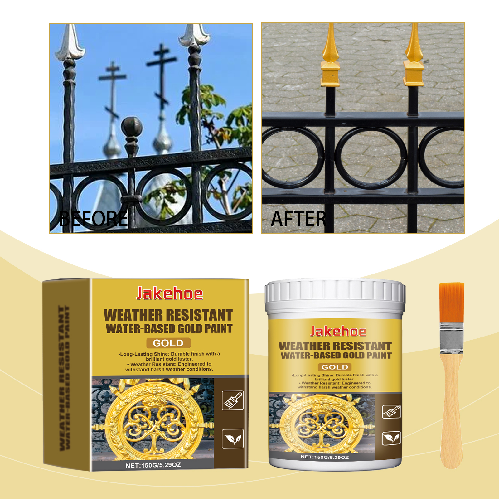 Weatherproof Waterproof Gold Paint 150g Bottle-1 Brush-box photo 8