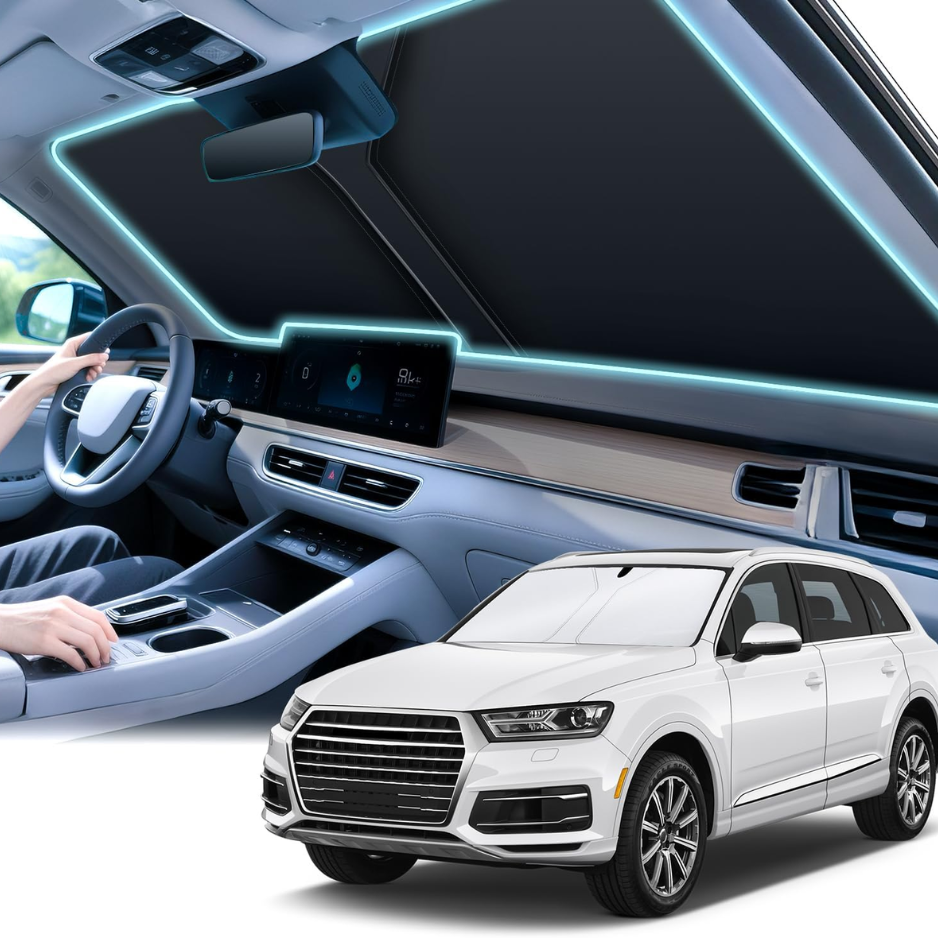 Foldable Car Windshield Sun Shade 58x32 Inch, Reflective Overlapping Window Shade For Car Interior And Front Windshield photo 1