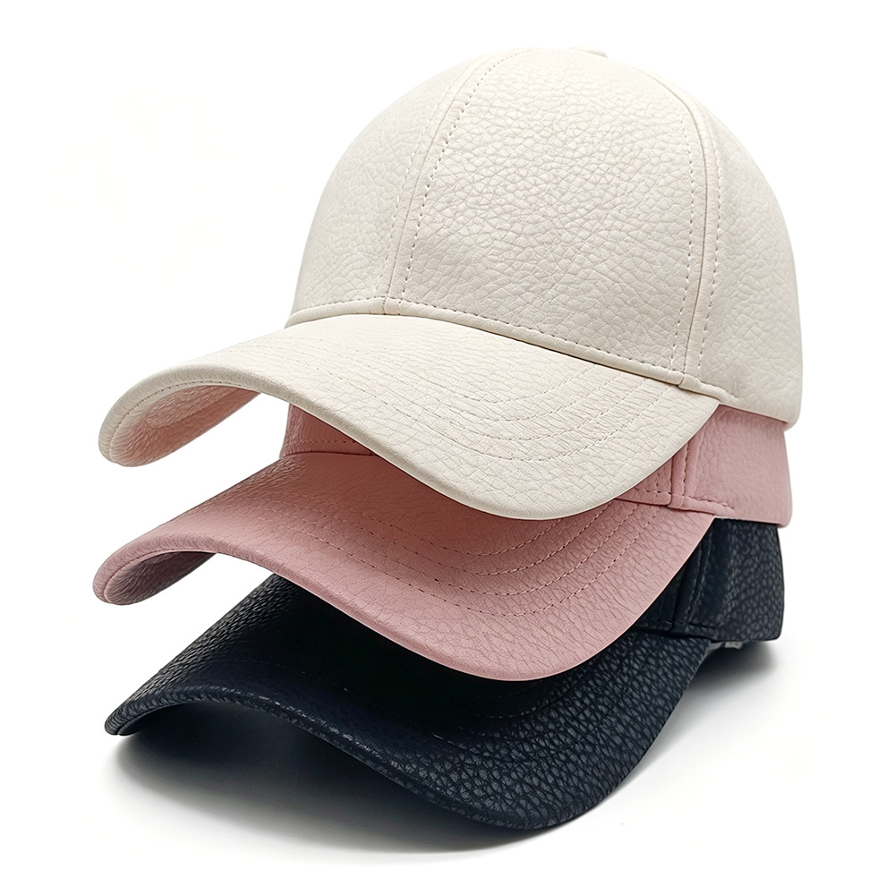 Spring And Autumn Glossy Lychee-patterned PU Leather Baseball Cap, Simple And Stylish, Versatile And Durable. Hard-top Baseball Cap With A Brim, Suitable For Casual Wear And Versatile Applications photo 2