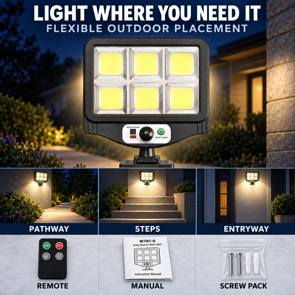 Solar Powered Rechargeable Motion Sensor COB LED Work Light 1500mAh For Auto W781 6 Street photo 7