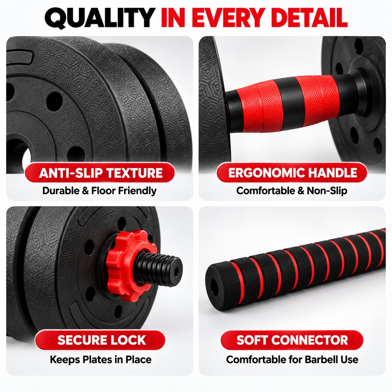 2-in-1 20KG Adjustable Dumbbell Set, Convertible Into A Barbell With Connector Bar photo 4