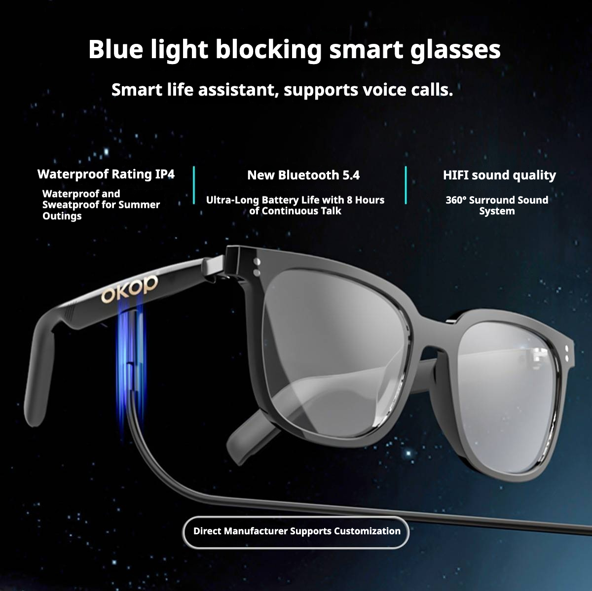 KP-Y102 Smart Glasses Day Night Use Air Conduction Waterproof Sweatproof 3-in-1 Functionality Voice Assistant Touch Control In Stock photo 5