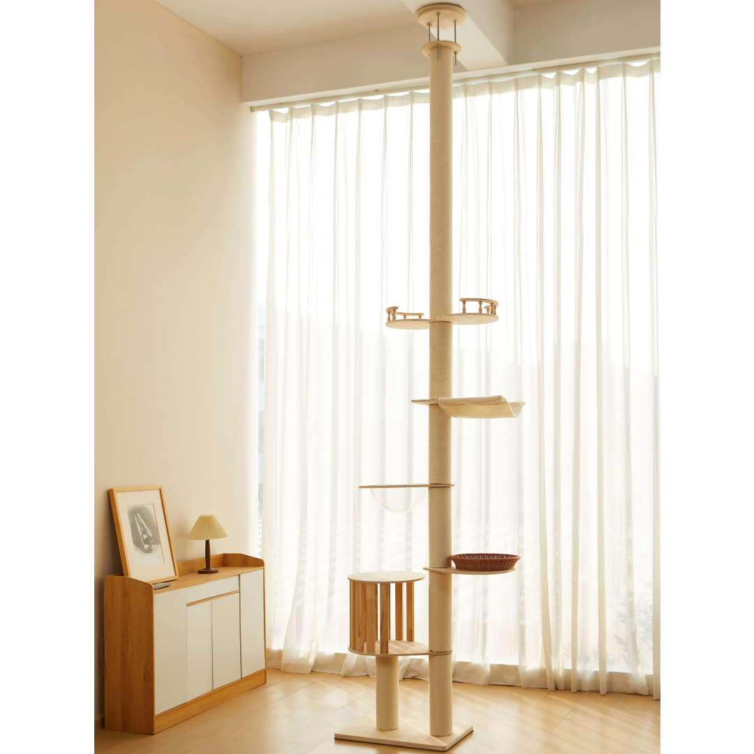 Modern Plain Waterproof Freestanding Cat Tree - 5-Tier, 102-118 In Adjustable Ceiling-to-Floor, Hemp Scratching Post, Chew Resistant Activity Center With Perches, Machine Wash Compatible photo 2