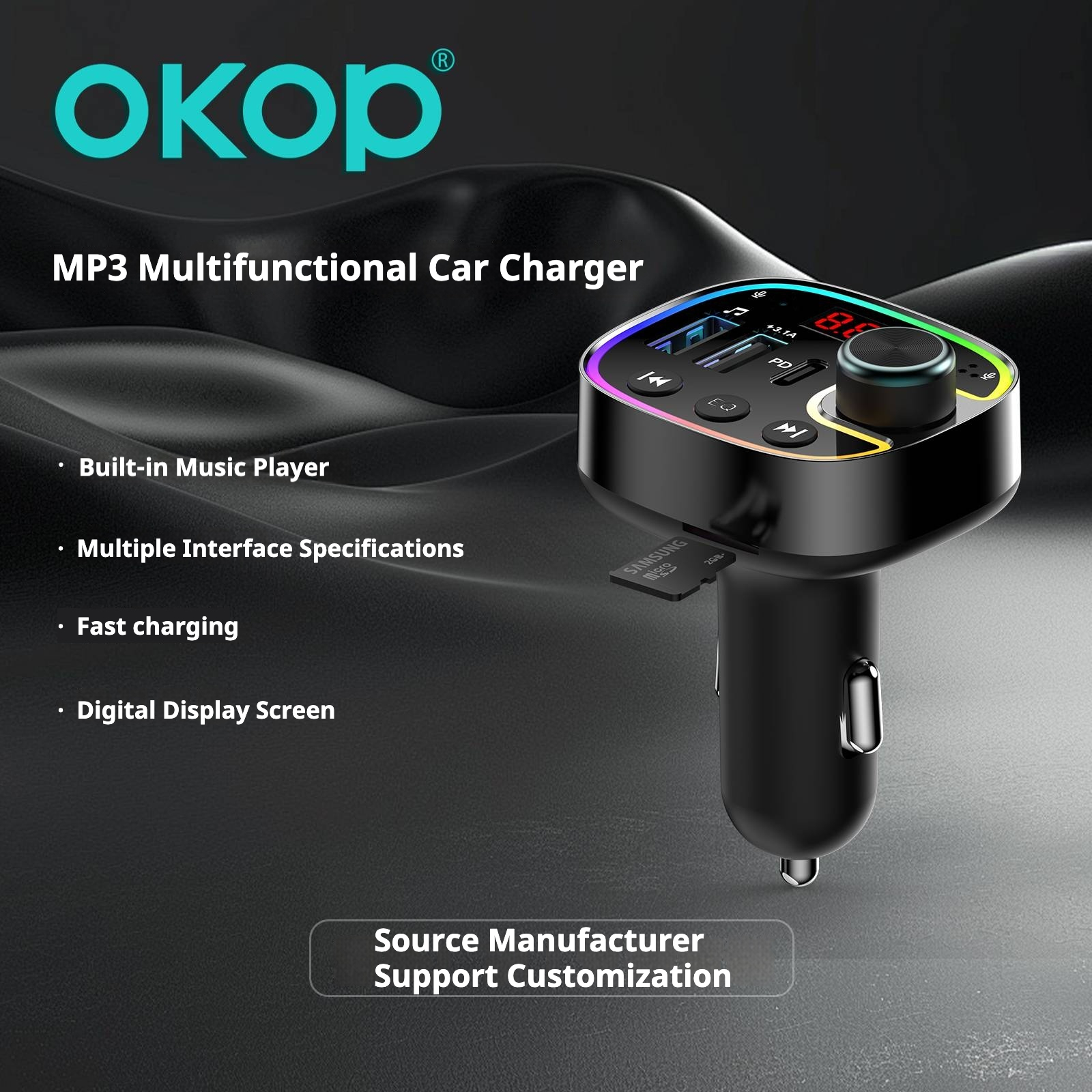 KP-C102 In-stock Multi-port Car Charger USB Type-C With Super-fast Charging And MP3 Player Functionality photo 2