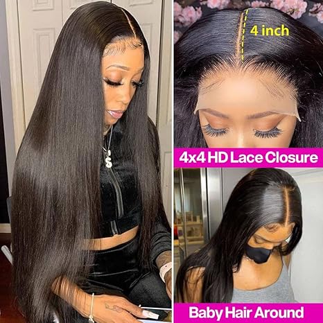 4x4 Lace Straight Human Hair Wig, Natural Color, Density photo 4