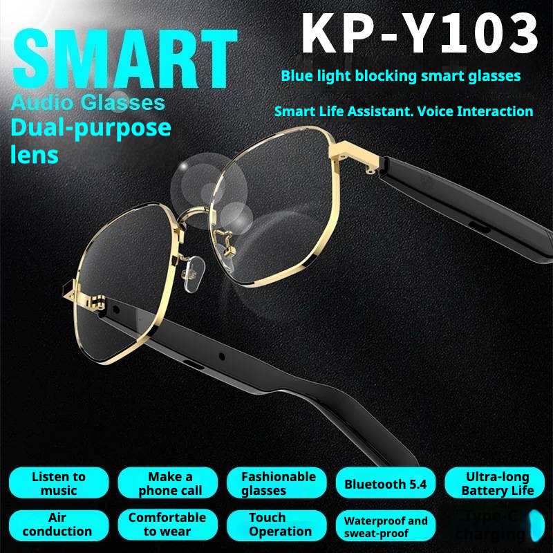 KP-Y103 Best-Selling Bluetooth Smart Audio Glasses Air Conduction Blue Light Blocking Voice Calls Touch Control Stereo Surround Sound In Stock photo 3