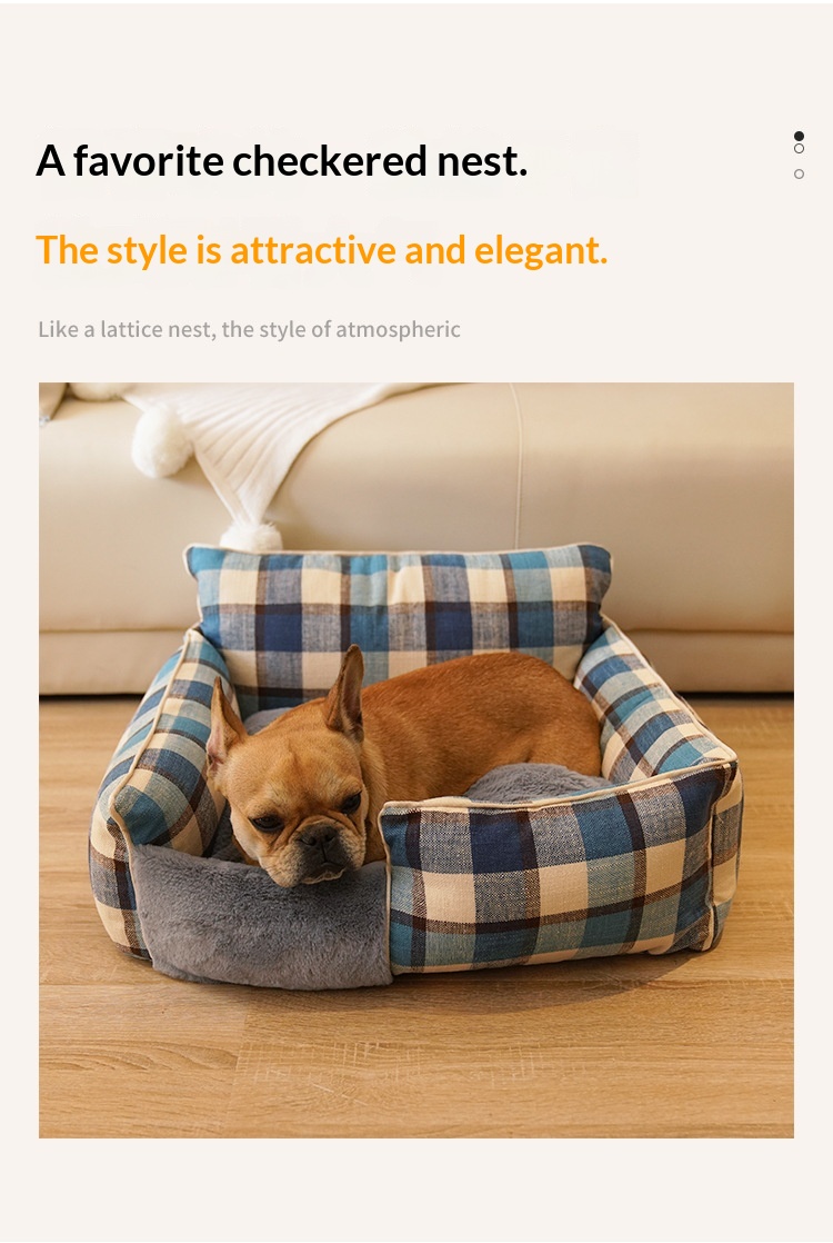 Retro Plaid All-Season Washable Pet Bed, Chew-Resistant For Small Medium Dogs & Cats photo 3