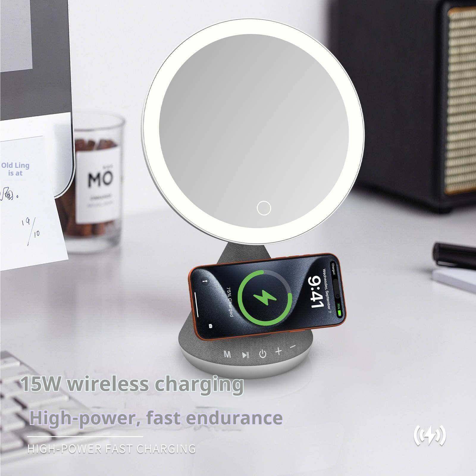 KP-855 Best-selling Wireless Bluetooth Speaker Makeup Mirror With Magnetic Charging Stand Adjustable Long Battery Life Factory Stock Available photo 6