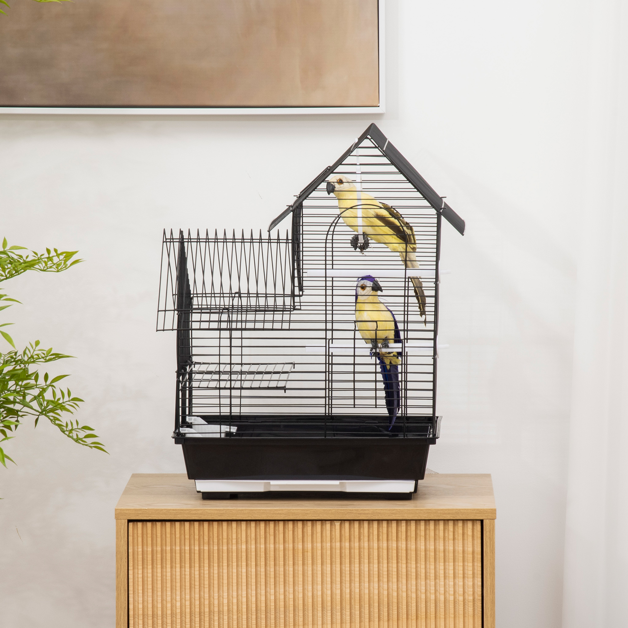 Small Bird Cage For Canaries Finches 47cm High With Swing 2 Perches Slide Out Tray 0.9cm Bar Spacing photo 8