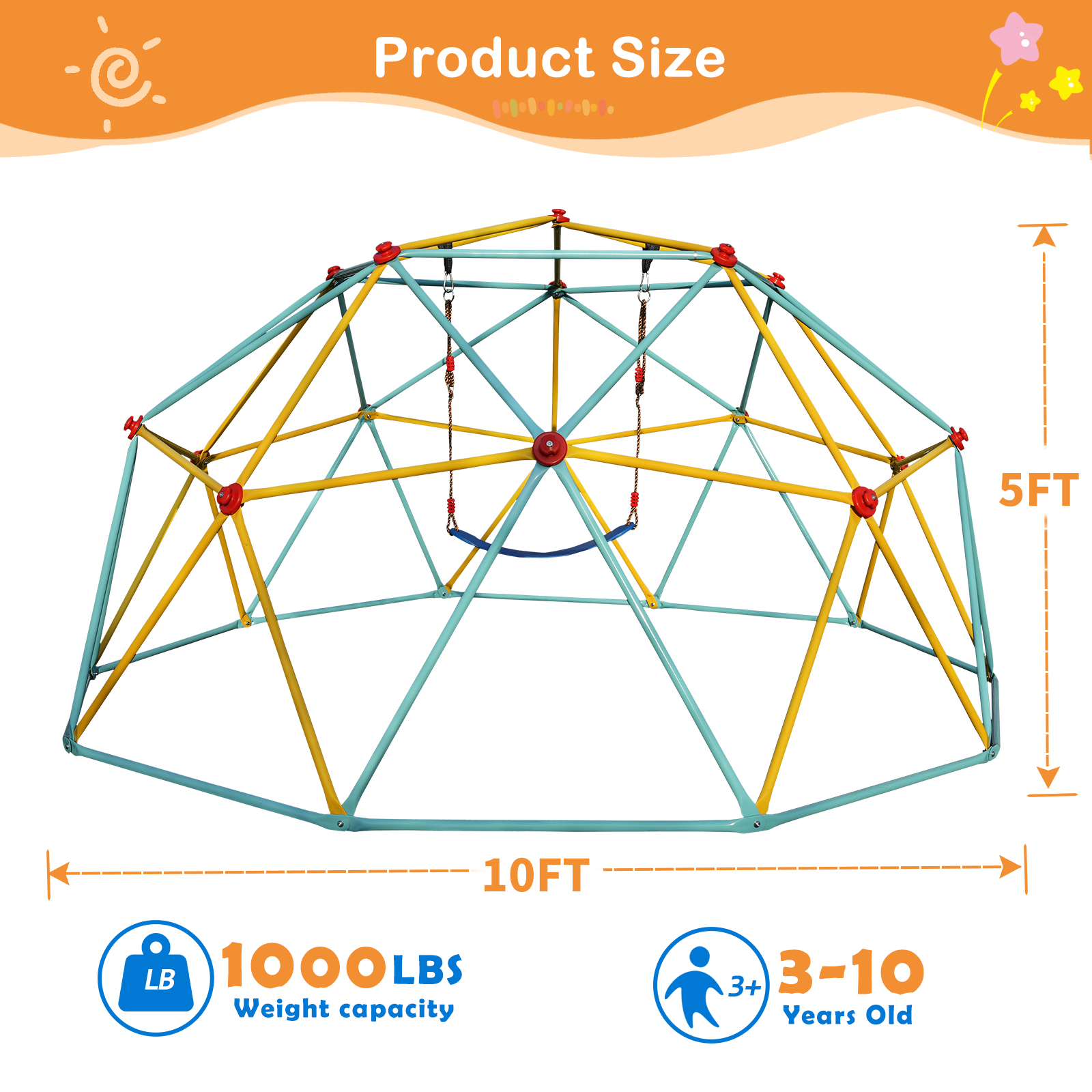 10 Foot Climbing Dome Children's Jungle Gym Suitable For Park Dome Mountaineers And Swing Playground Equipment, Blue photo 3
