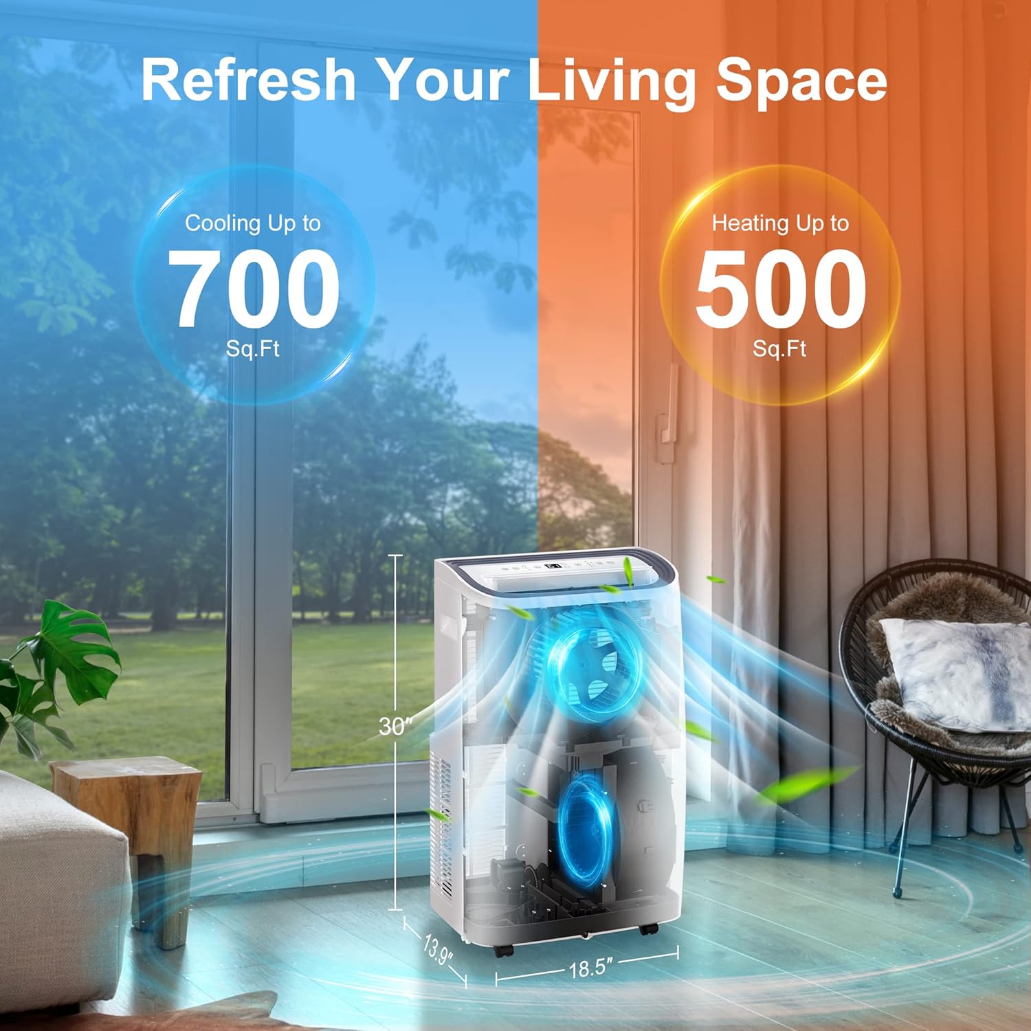 14,000 BTU Wi-Fi Portable Air Conditioner, 4-in-1 AC With Cooling, Heating, Dehumidifier And Fan, For Rooms Up To 700 Sq. Ft., White photo 3