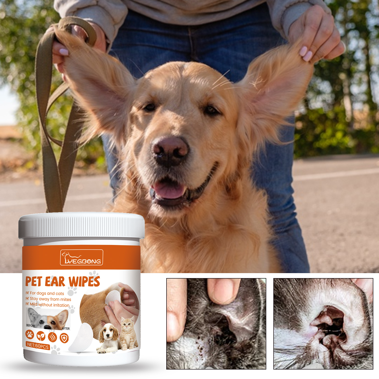 Yegbong Pet Ear Wipes, Pet Ear Cleaning Deodorizing Removing Mite And Earwax Cleaning Wipes photo 3