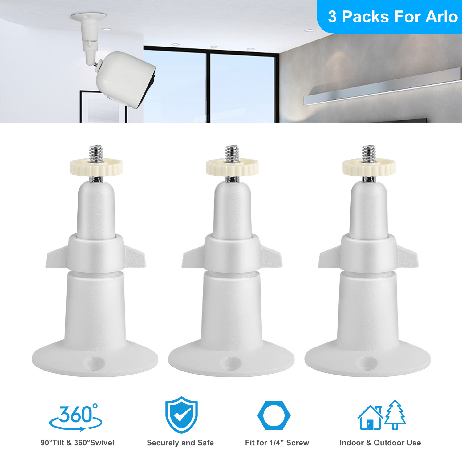 3 Packs  Per Set Security Camera Wall Mount For Arlo 360 Degree Adjustable Camera Holder Garden Patio Screw Mount Universal Fit For  Imperial Standard Screw Interface No Camera photo 4