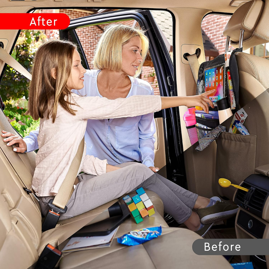 Backseat Car Organizer 2 Units, Kick Mat And Seat Back Protector With Tablet Holder And 9 Storage Pockets, Black photo 4