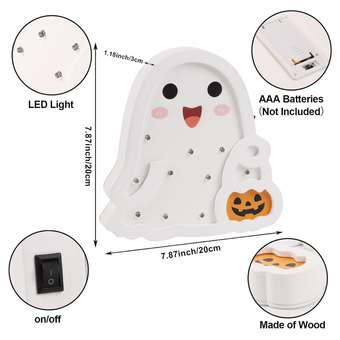 Halloween Wooden Ghost Table Sign, Light-Up Tabletop Decor For Home, Office And Halloween Parties photo 2