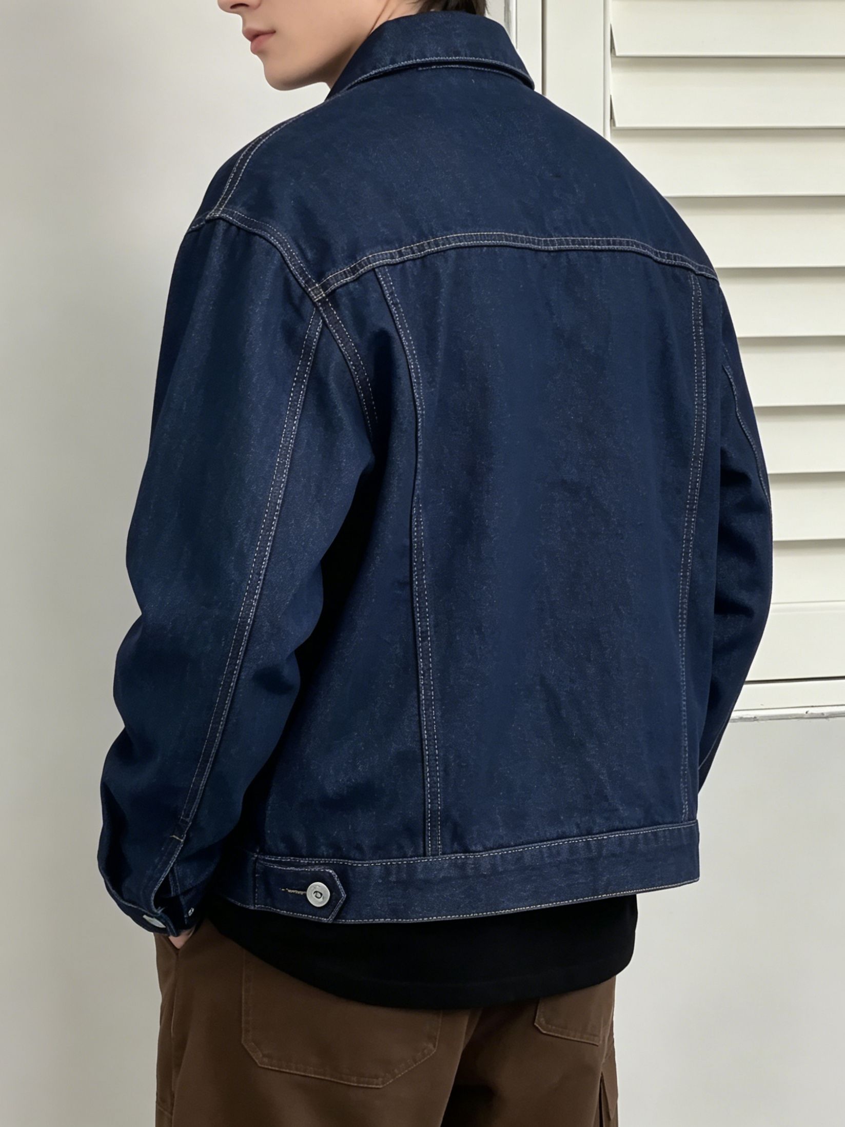 Dark Indigo Denim Jacket Men Multi Pocket Casual Jean Jacket Contrast  USA Warehouse Stock photo 2