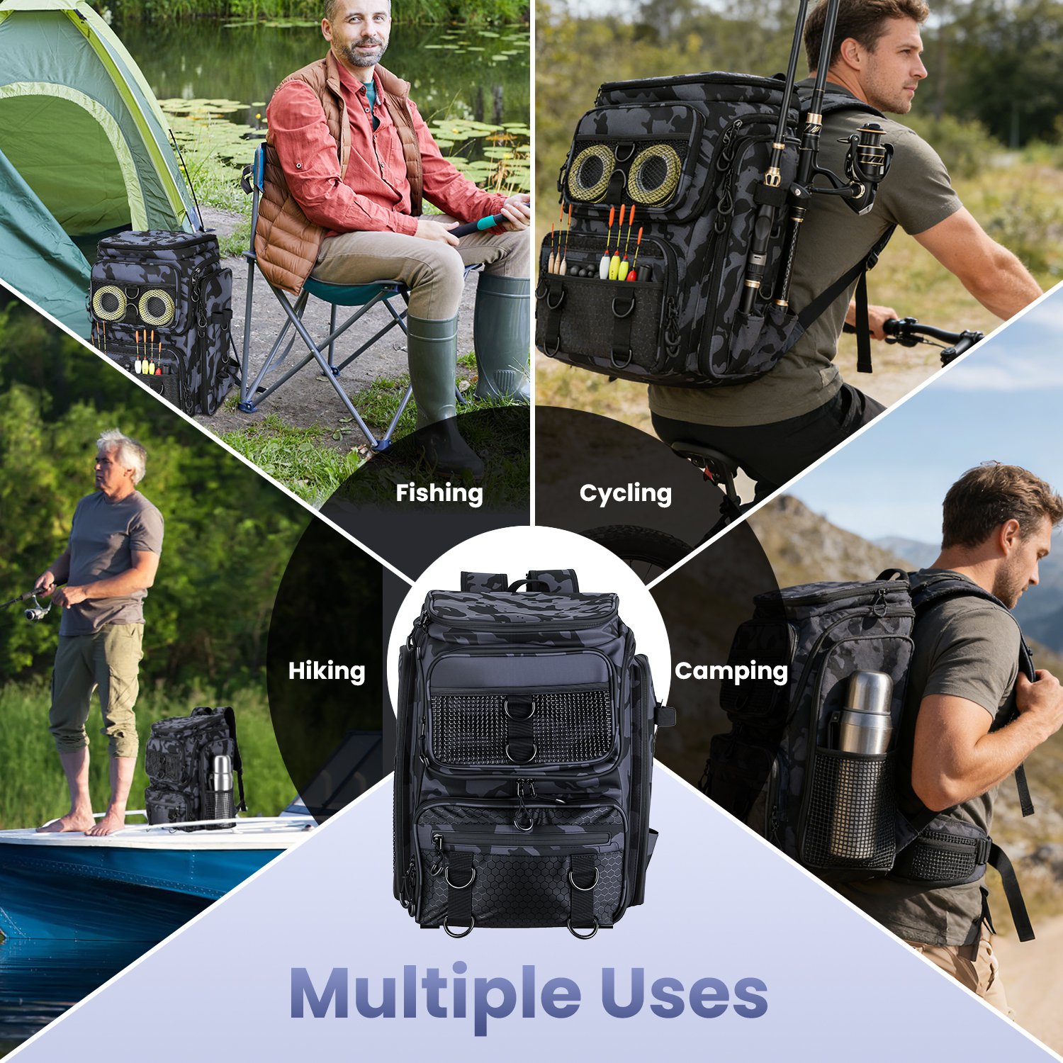 42L 11Gal Fishing Backpack Large Capacity Fishing Tackle Storage Bag With Rod Holders 16 Pocket Water-Resistant With Divider Adjustable Padded Straps For Fishing Gear Outdoor Camping Hiking photo 7