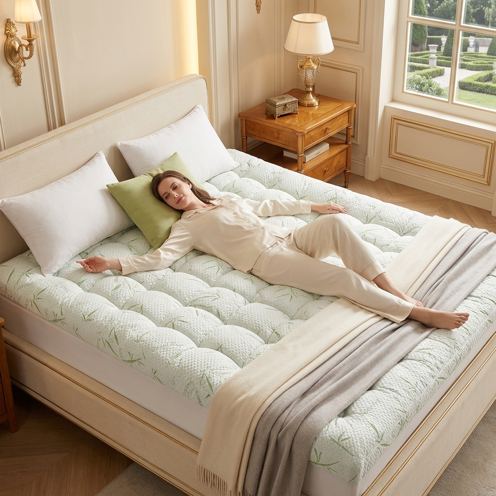 Non-Slip Mattress Protector Topper, Bamboo Fabric Bed Pad, Extra Soft Sleeping Mattress Cover photo 7