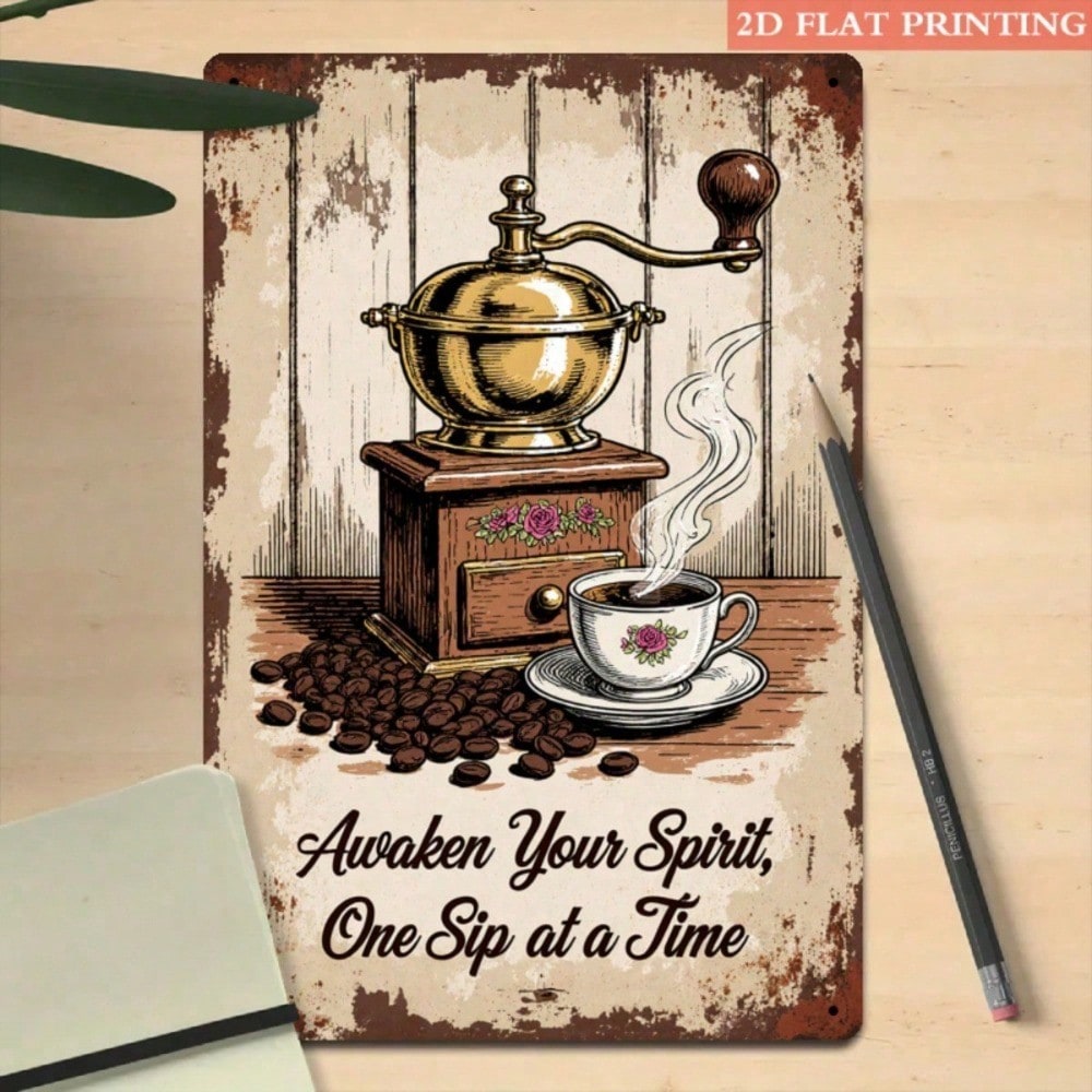 Vintage Coffee Metal Wall Sign, Retro Coffee Bean & Cup 2D Flat Iron Plaque photo 5