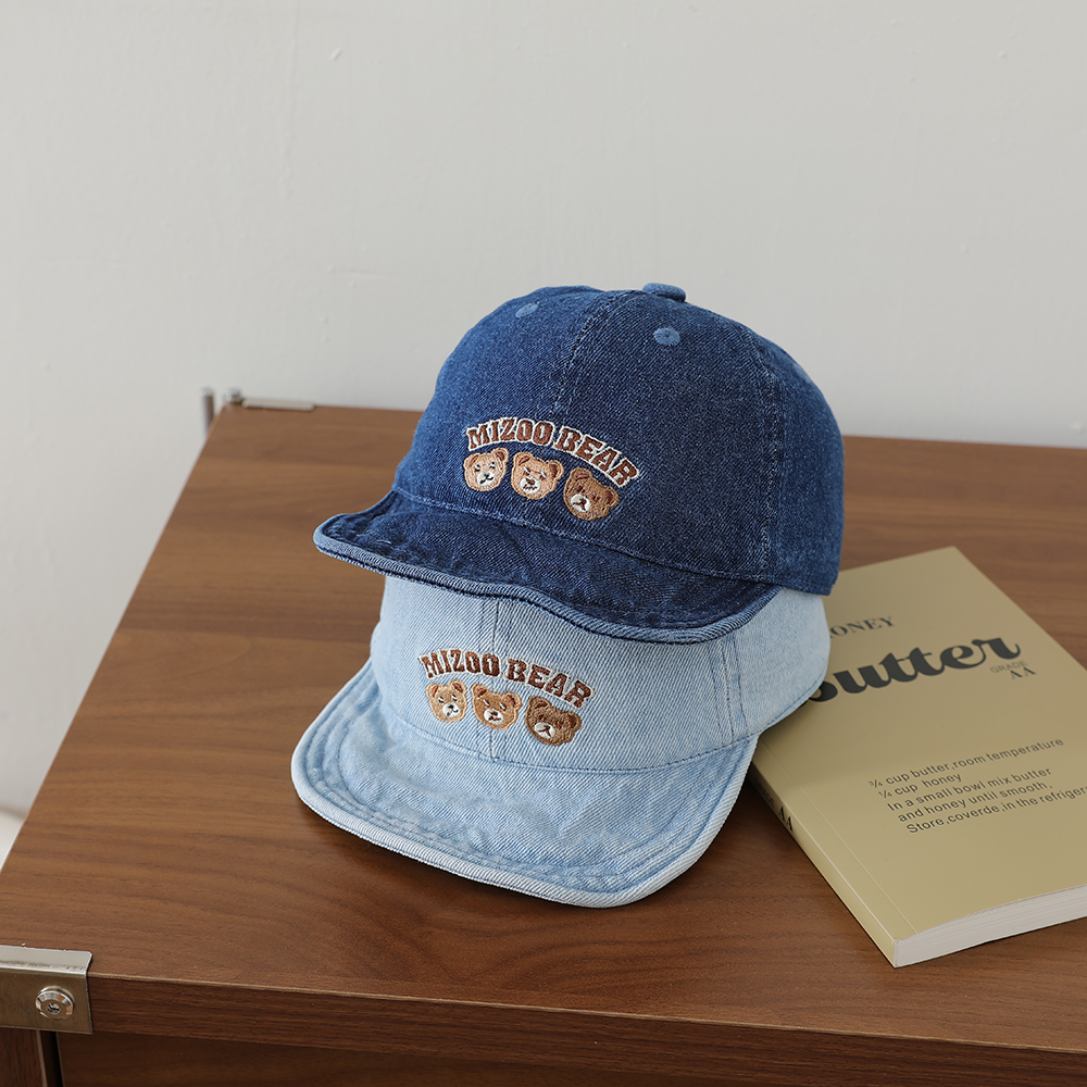 Baby Water Washed Denim Retro Beanie With Bear Embroidery And Soft Brim. Spring Autumn Outdoor Breathable Baseball Cap photo 8