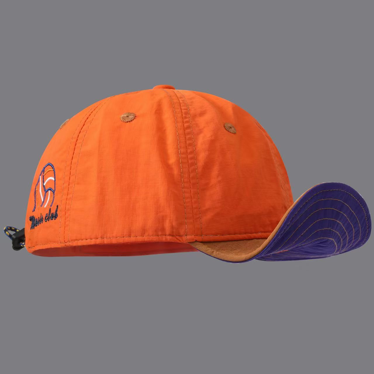 Overhanging Color-matching Quick-drying Five-piece Cap - Volleyball Letter Embroidery Mountain-style Outdoor Functional Drawstring Sunshade Workwear Cap photo 3