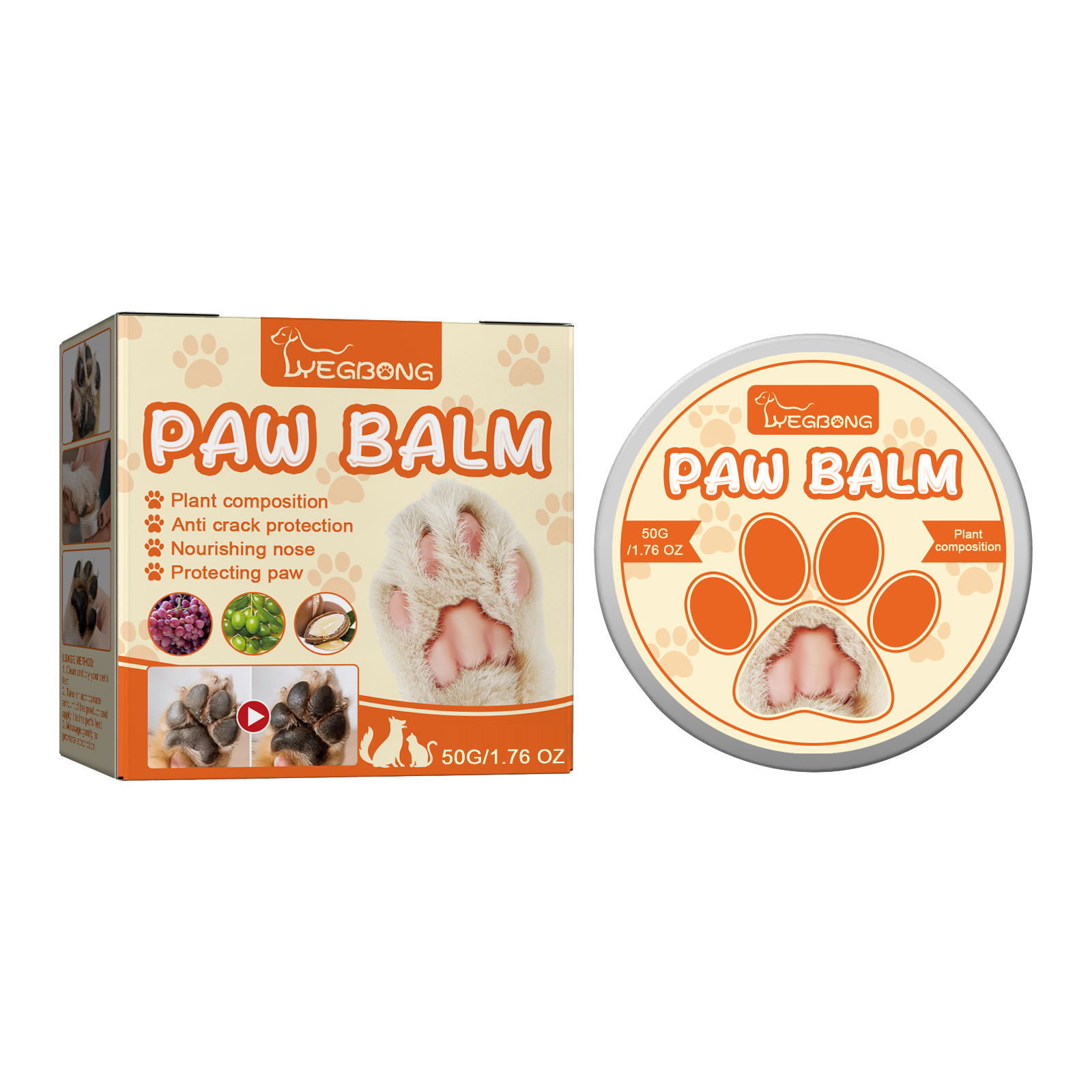 Yegbong Pet Moisturizing Paw Care Cream, Cats And Dogs Universal Moisturizing Feet Soles Meat Pad Cracked Care Cream photo 1