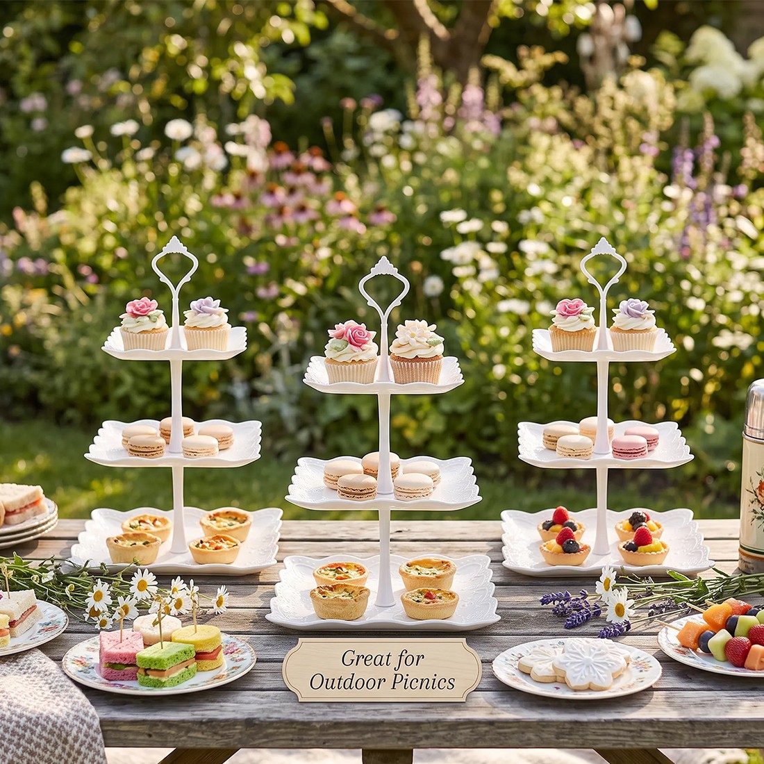 3PCS 3 Tier Cake Stand Afternoon Tea Wedding Plates Party Embossed Tableware photo 6