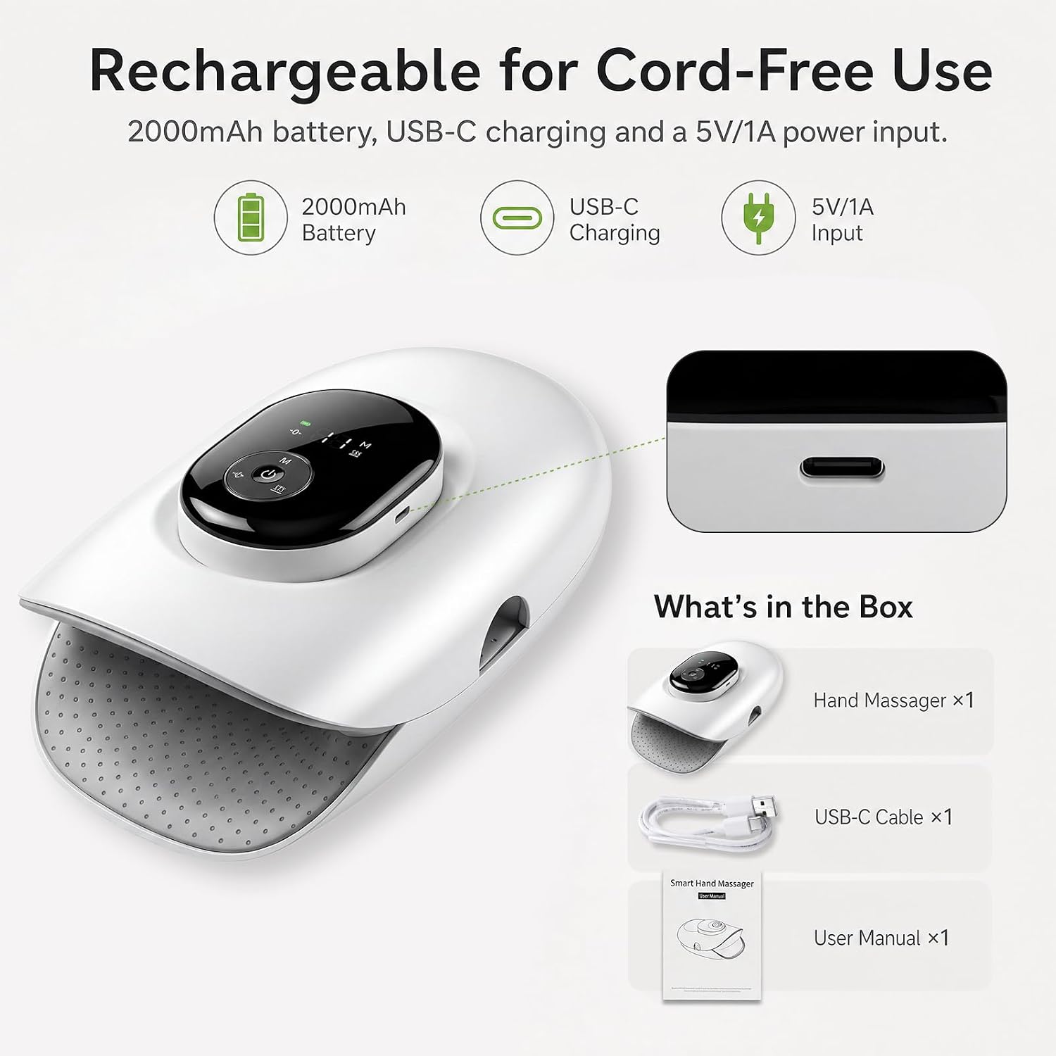 Hand Massager With Heat & Air Compression For Arthritis And Carpal Tunnel, 5 Modes Air Pressure Kneading Massage, Built-in Finger Stretching, USB Rechargeable Hand Therapy Massager For Hand Pain Relie photo 2