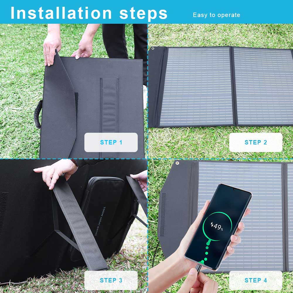 Portable Solar Panel 1 0 0 Watt Foldable Solar Panel Charger For Power Station, USB DC Devices 18V  High Efficiency IP68 Waterproof For Camping Outdoor RV Cloudy photo 4