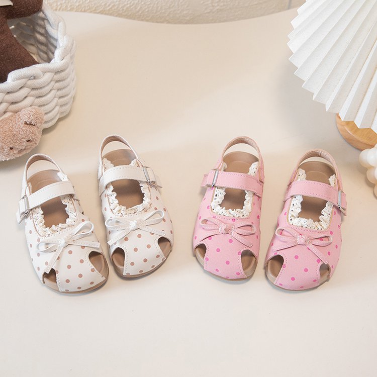 Girls' Sandals For Summer, Little Girls' Polka Dot Princess Shoes With Soft Soles And Toe Caps, Beach Walking Shoes For Beginners photo 1