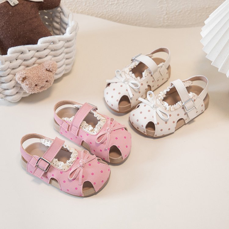 Girls' Sandals For Summer, Little Girls' Polka Dot Princess Shoes With Soft Soles And Toe Caps, Beach Walking Shoes For Beginners photo 4