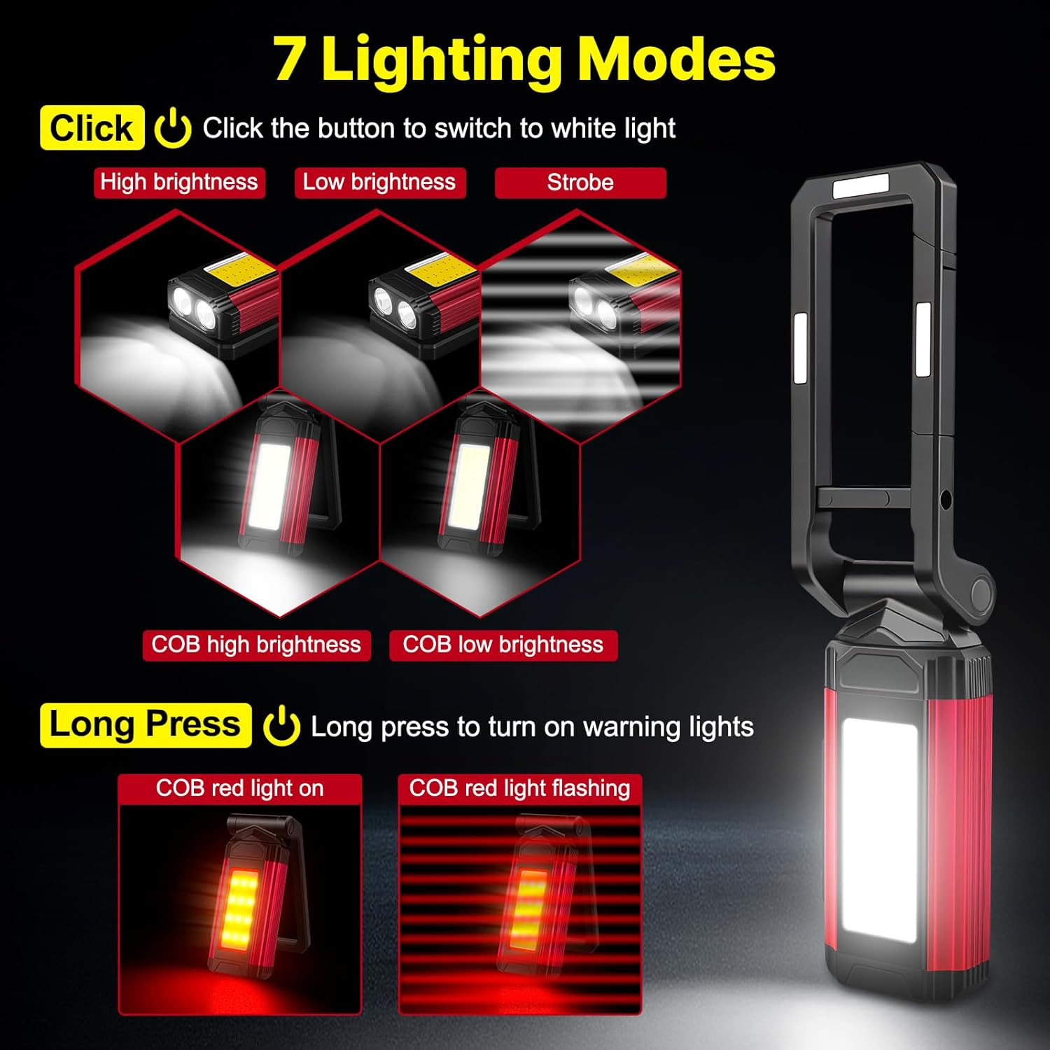 Magnetic Work Light Rechargeable Flashlight Portable Led Work Light 7 Flashlight Modes With Rotatable Stand Magnetic Base Type-C Charging For Car Reparing Camping Emergency Hunting Pack Of 2 photo 4