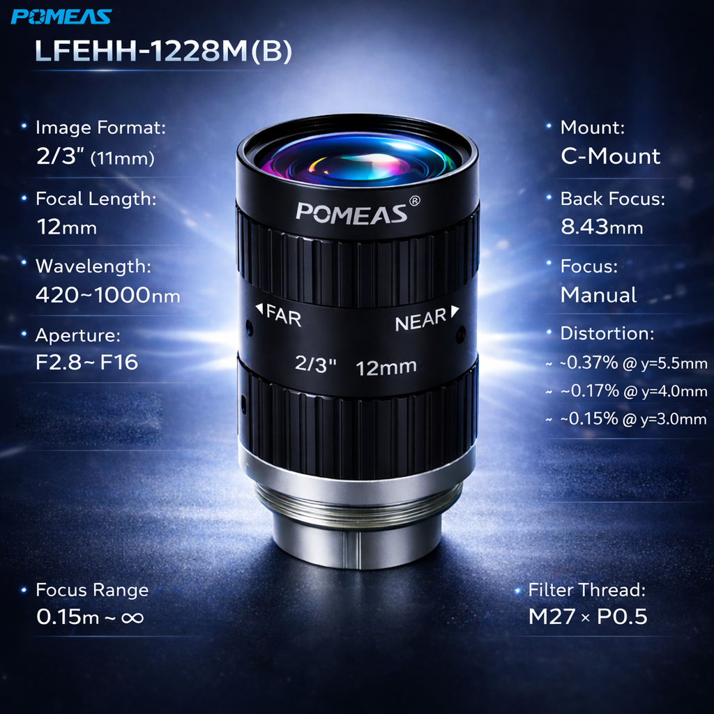 LFEHH-1228M 12mm F2.8 10MP Fixed Focal Length Machine Vision Lens For 2    3 Inch Industrial Cameras photo 2