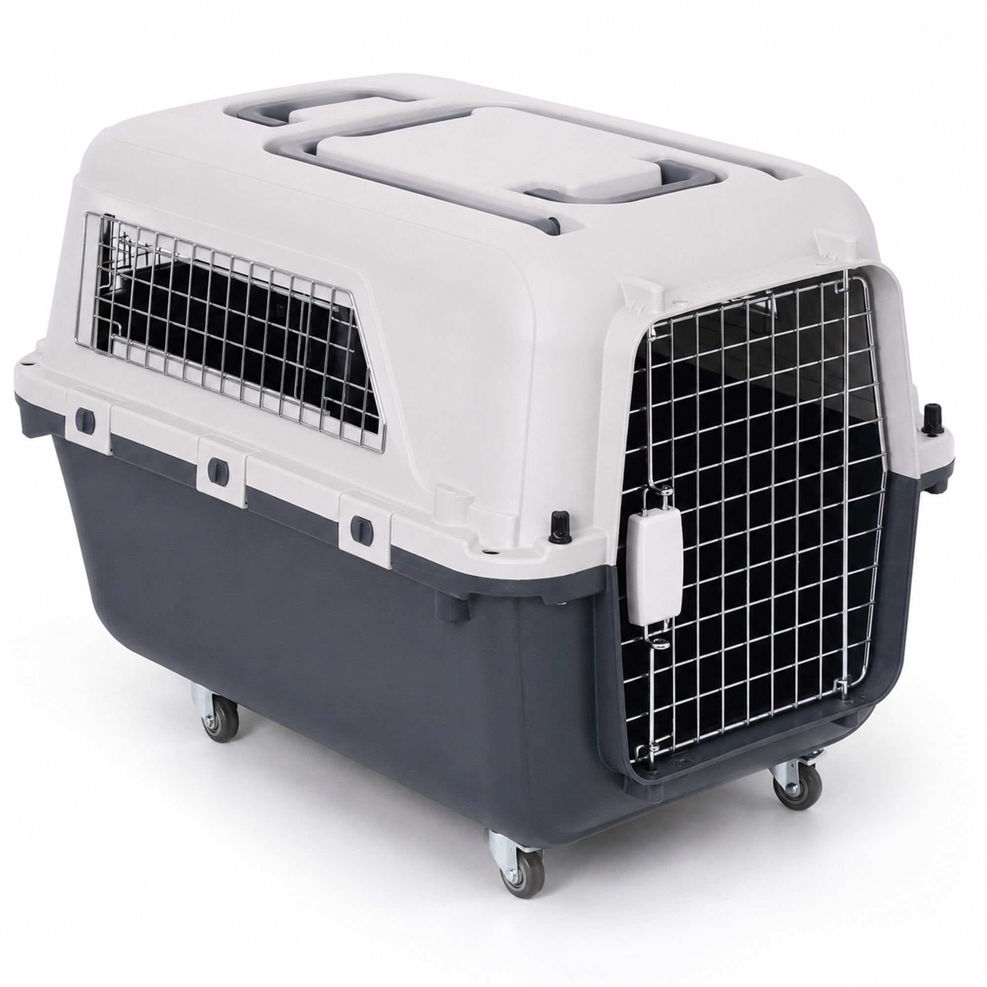 Large Pet Carrier For Cats And Dogs, Travel Crate With Ventilated Metal Door, Dual-Point Locking System, Removable Wheels And Detachable Top, Kennel For Car Travel photo 2
