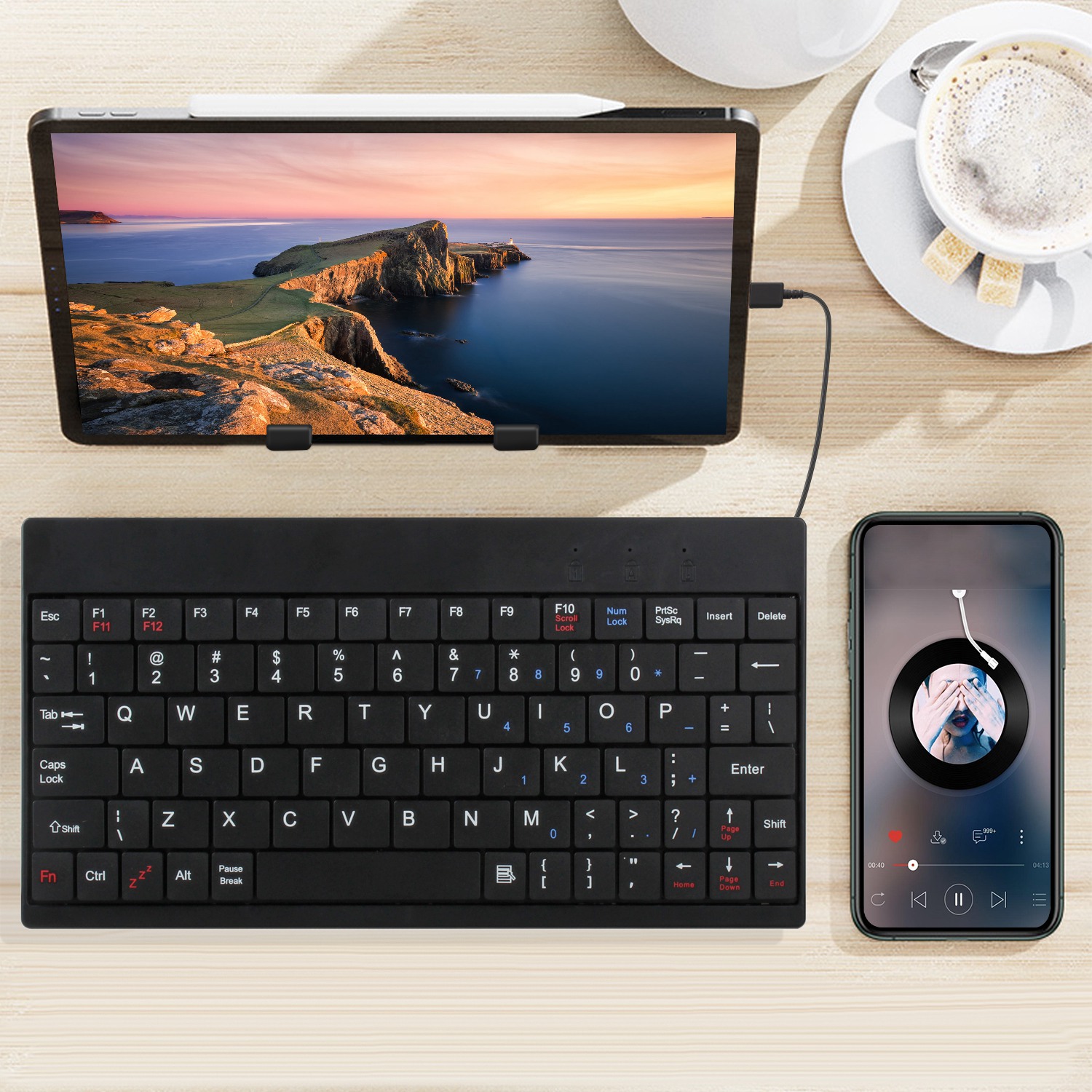 80 Keys Wired Keyboard Mini USB Connector Keyboard Portable Durable Keyboard With Carry Bag Tablet Stand For Android Window Tablet photo 5