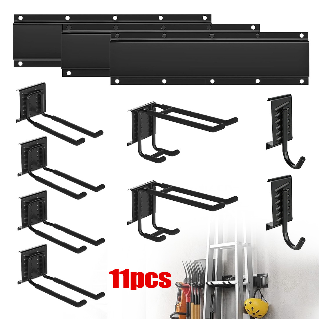 NEW 3x Garage Garden Tool Holder Storage Rack Shed Wall Mounted Organiser Long Hooks photo 3
