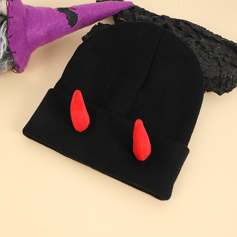 European And American Cross-border Hip-hop Little Devil Beanie With Horn Shape, Knitted, Suitable For All Occasions, Trendy And Funny, Without A Brim photo 6