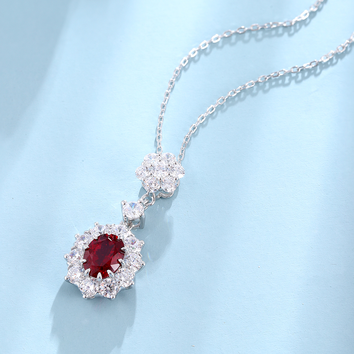 S925 Silver 6.3g Lab-Created Gemstone Necklace, 9x7mm Pendant, 5 Colors, 40&5cm photo 4