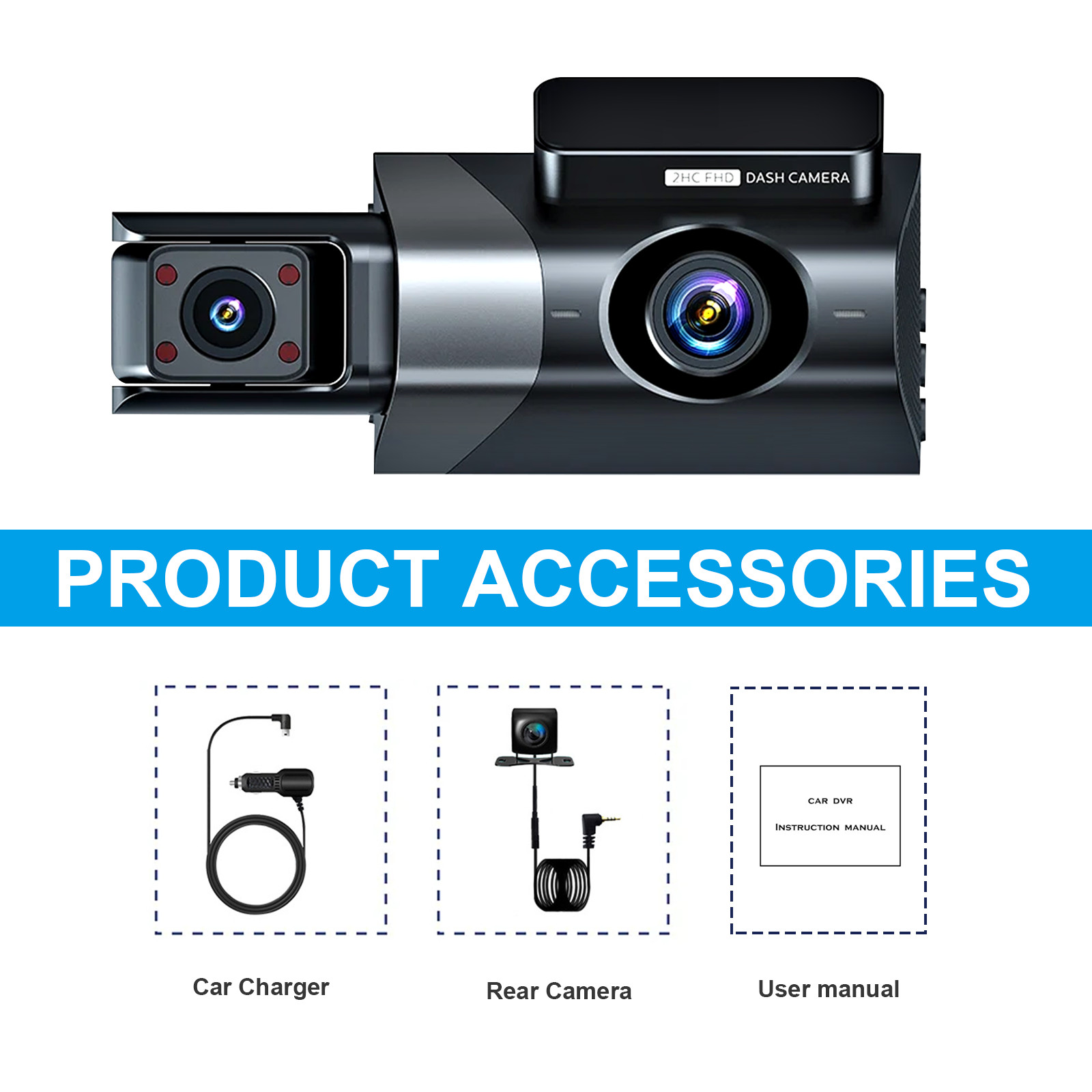 1296P HD Wifi Dash Cam Pro Car Camera Recorder 3-Lens Front Rear Night Vision UK photo 5