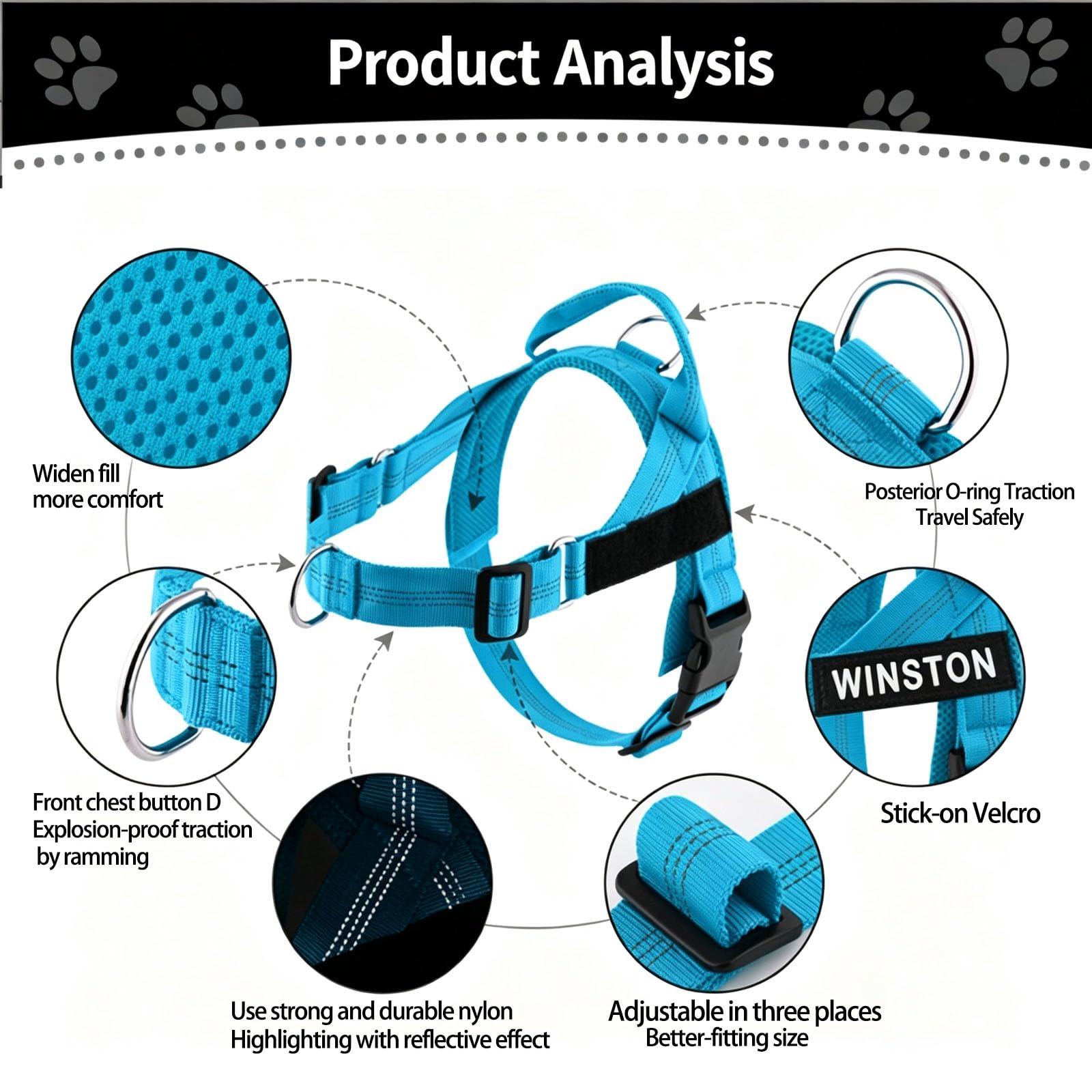 No-Pull Harness,No Pull Dog Harness With Soft Padded Handle Reflective Adjustable Breathable Mesh Pet Vest,Easy On-Off Soft Padded Harness,Easy For Training Walking For Dogs Of All Size photo 8