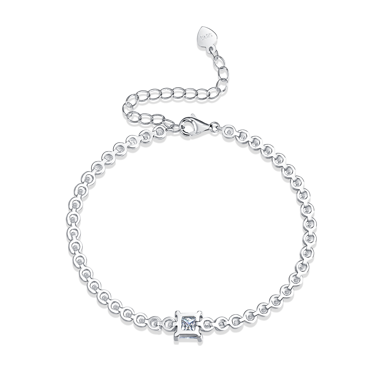 S925 Silver 1ct Princess Cut Moissanite Bracelet, 16&5cm Adjustable, D VVS1 GRA Certified photo 5