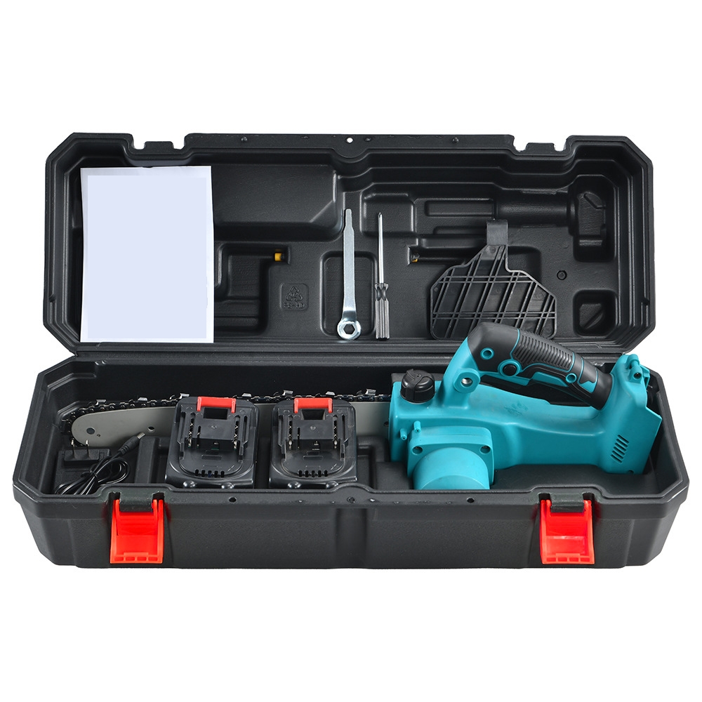 12in Chainsaw Cordless Electric Pruning Shears One-Handed Portable With 2Battery 1Charger Gloves 2Chains 1 Carry Box For Branch Wood Cutting Garden Tree Logging Trimming photo 3