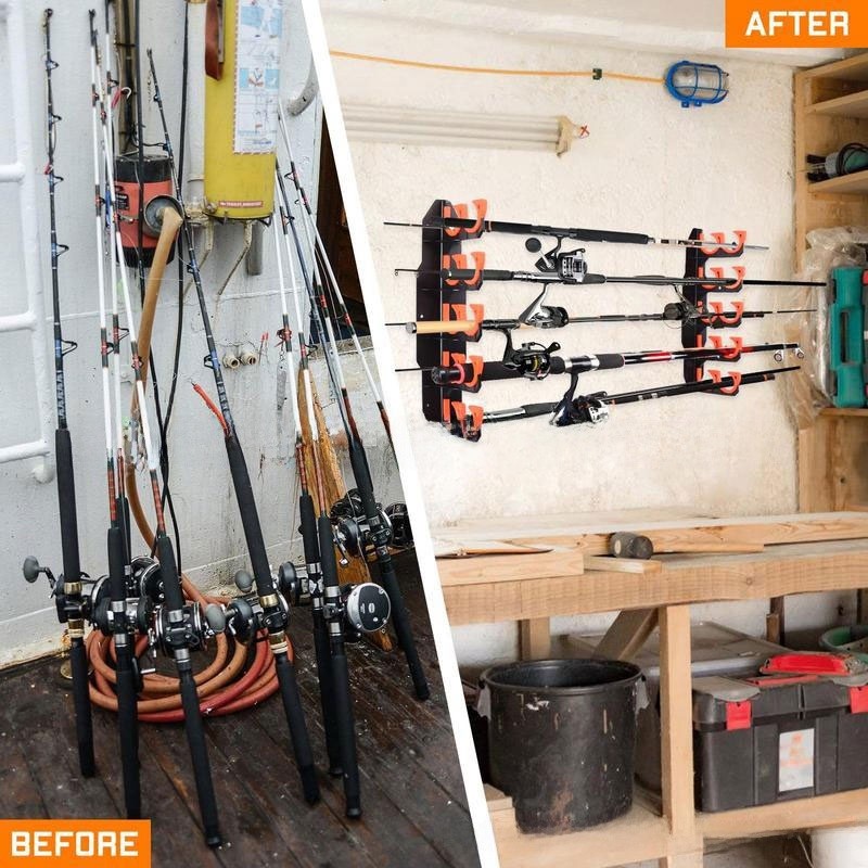 1Pair Fishing Pole Rod Holder 10 Reel Ceiling Or Wall Mount Garage For Storage photo 2