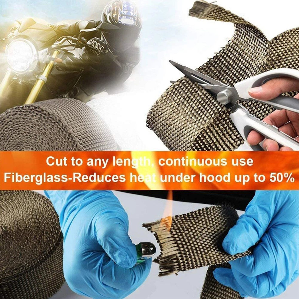 15M 50mm 2mm Heat Resistant  Exhaust Wrap Titanium With 10 Stainless Steel Ties photo 8
