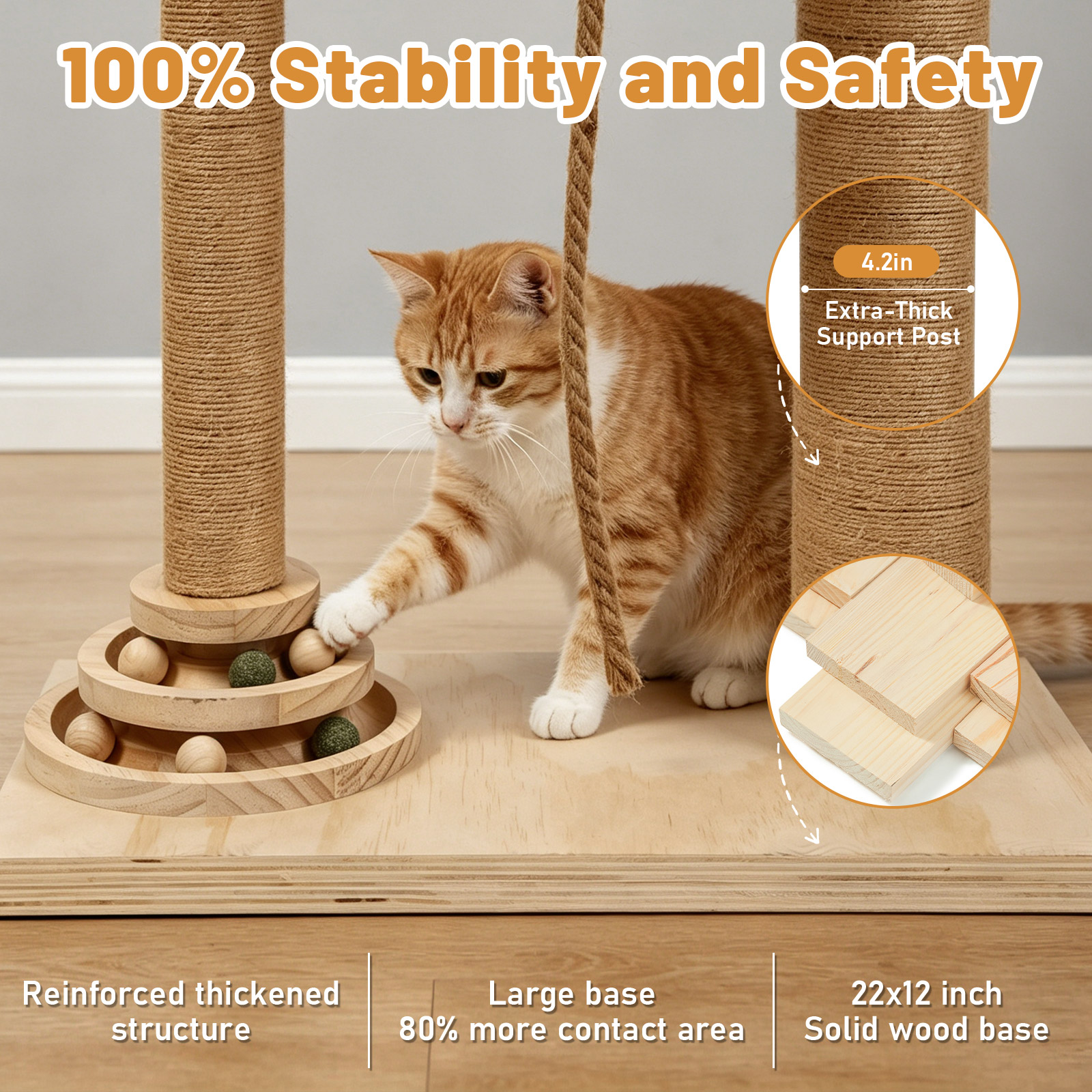Floor-to-Ceiling Cat Tree With Natural Sisal Rope Scratching Post - Adjustable Height Modern Cat Activity Tree, Cat Scratcher Post photo 2