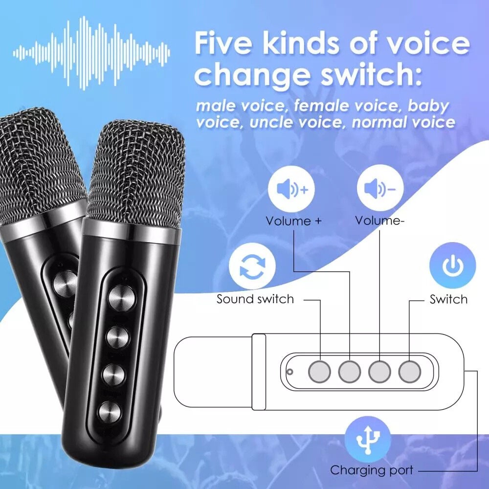 Karaoke Machine Portable Bluetooth Karaoke Speaker With 2 Wireless Microphones photo 6