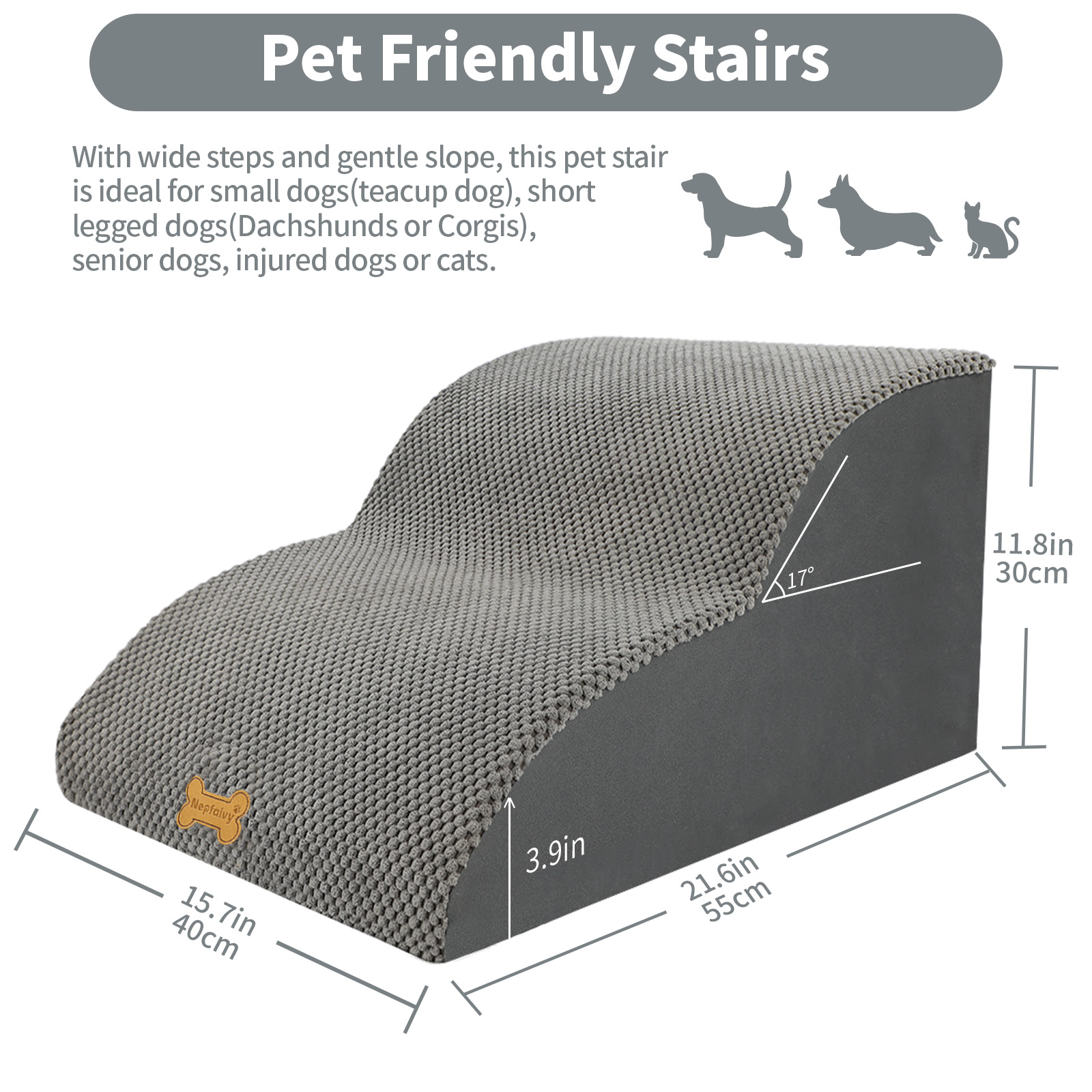 Nepfaivy Dog Steps Stairs For Bed - Non-Slip Pet Stairs For Small Dogs And Cats, Dog Ramp For Sofa With High Density Foam And Removable Cover photo 3