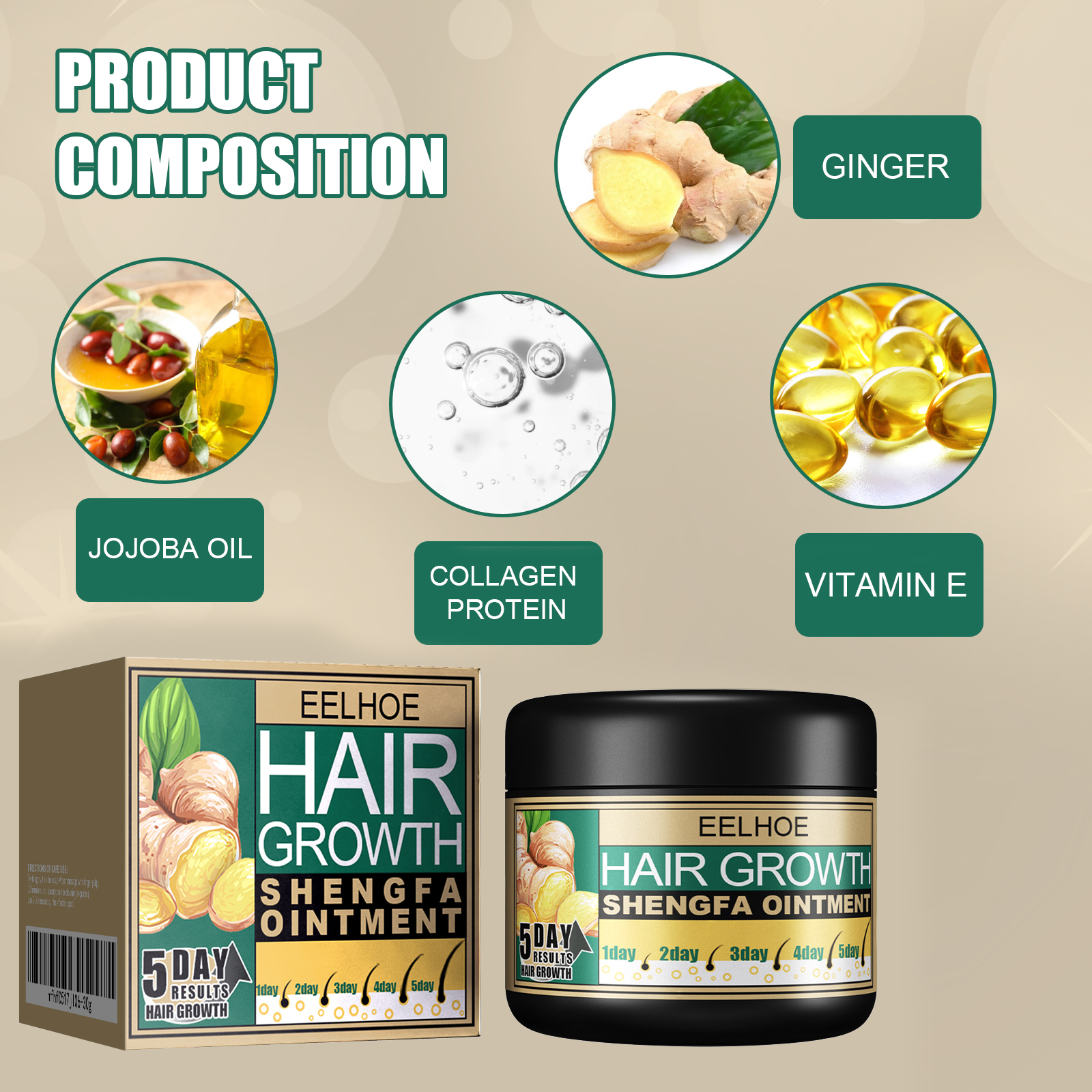 Ginger Hair Growth Ointment, Nourishing Scalp Care Cream For Thinning Hair, Anti Hair Loss Treatment With Ginger Root Extract photo 6